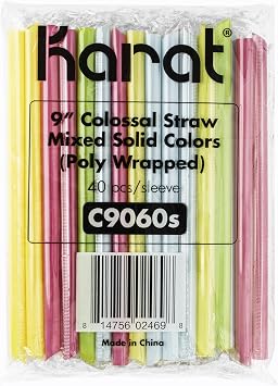 Karat C9060s 9" Boba Straws10mm Diameter, Poly-Wrapped, Assorted Solid Colors Case of 1600