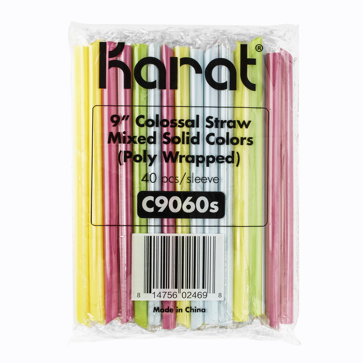 Karat C9060s 9" Boba Straws(10mm Diameter), Poly-Wrapped, Assorted Solid Colors (Case of 1600)