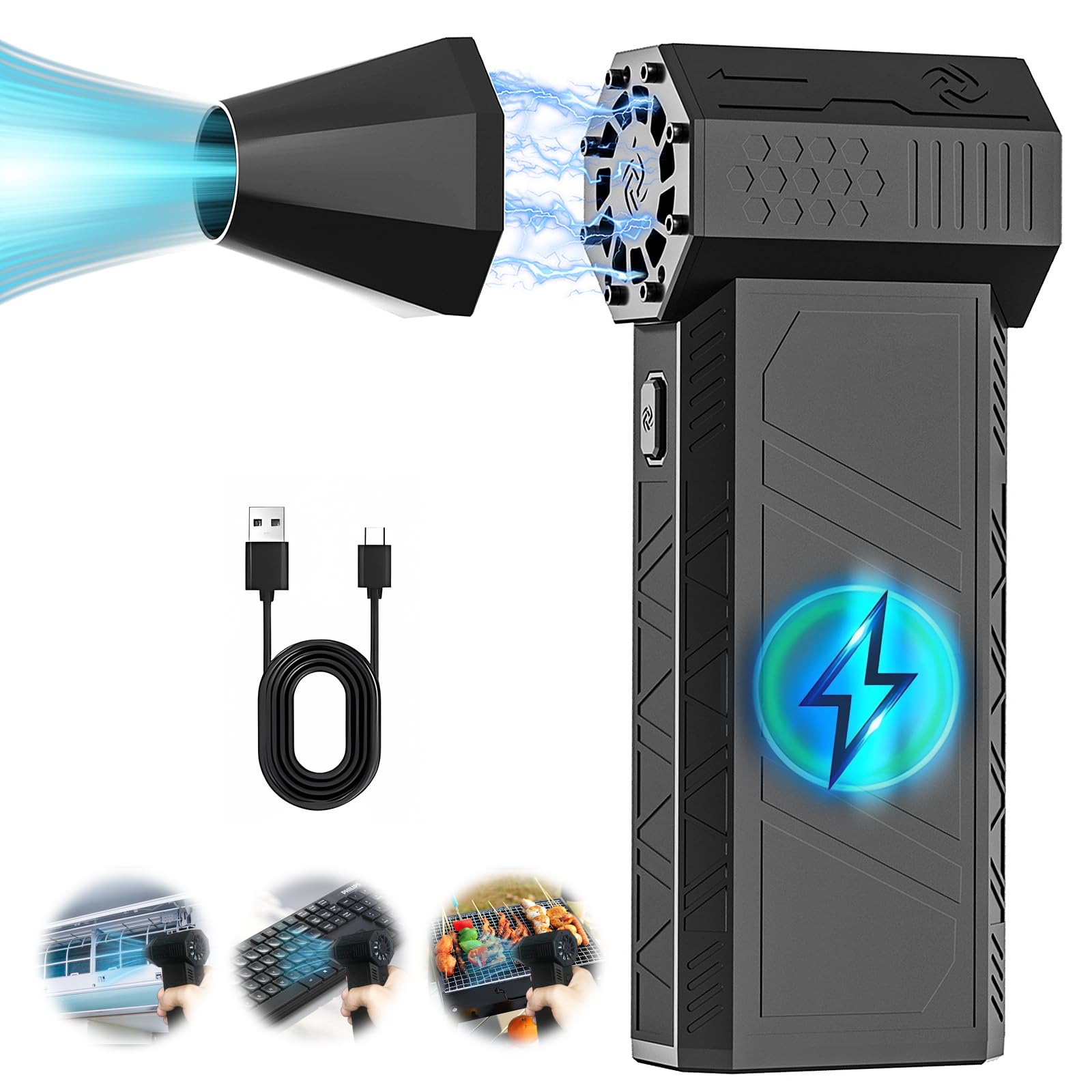Compressed Air Duster,130000RPM Electric Air Duster,3 Gears Adjustable Portable Electric Air Blower, 3000mAh Rechargeable Cordless Jet Dry Blower, Turbo Jet Fan for Computer Keyboard Home Car Clean-image-4