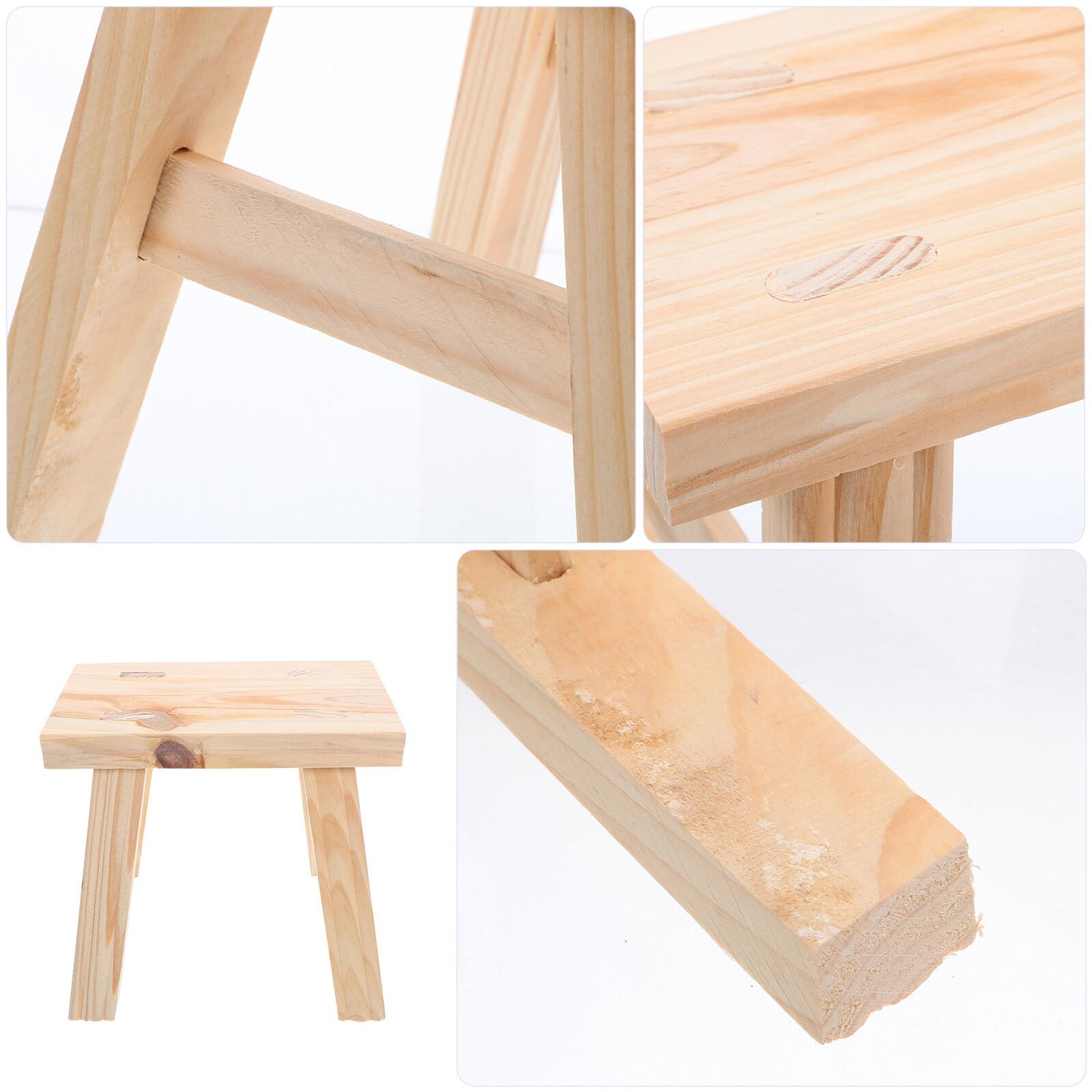 UKCOCO Taburete Infantil de Madera Maciza Pequeño, Beige, Portátil