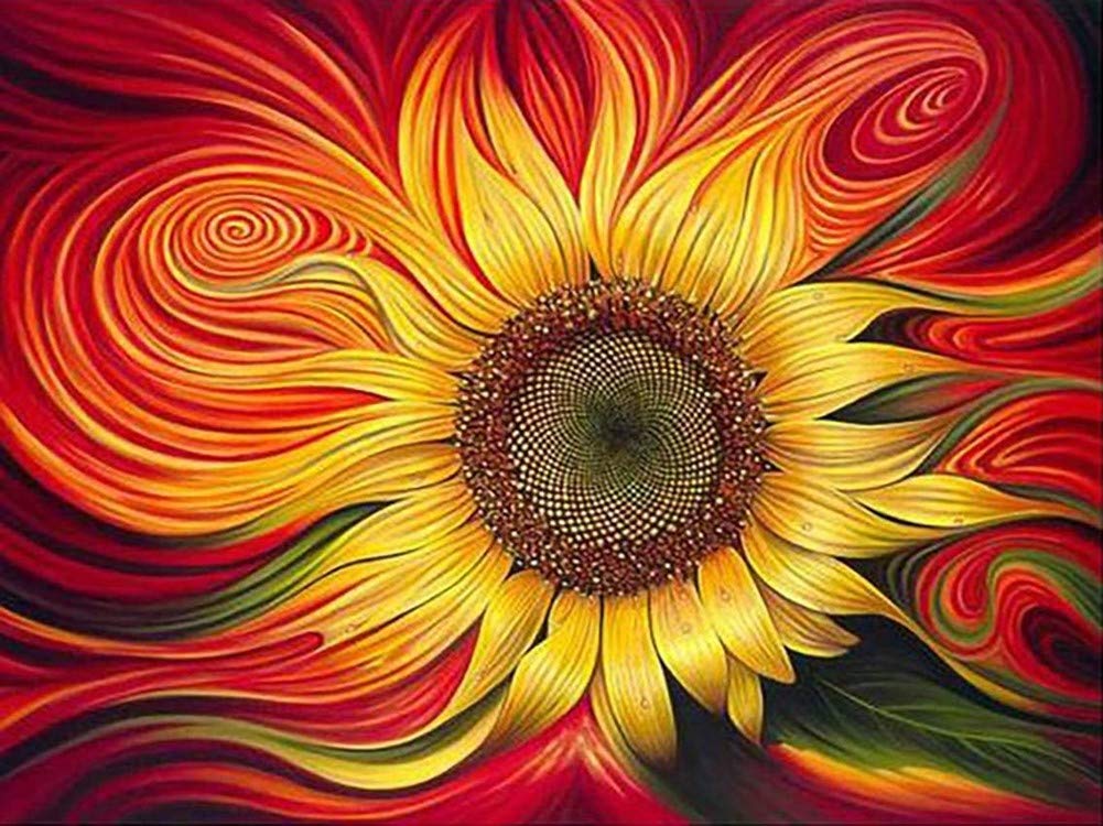 Awesocrafts Cross Stitch Stamped Kits Abstract Red Sunflower Easy Patterns Cross Stitching Embroidery Needlework Kit Supplies (Sunflower)