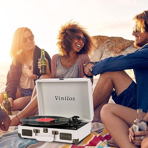Miniatura 6 de Reproductor de discos de vinilo con Bluetooth y altavoces integrados, tocadiscos portátil de 3 velocidades para discos de vinilo, diseño retro de