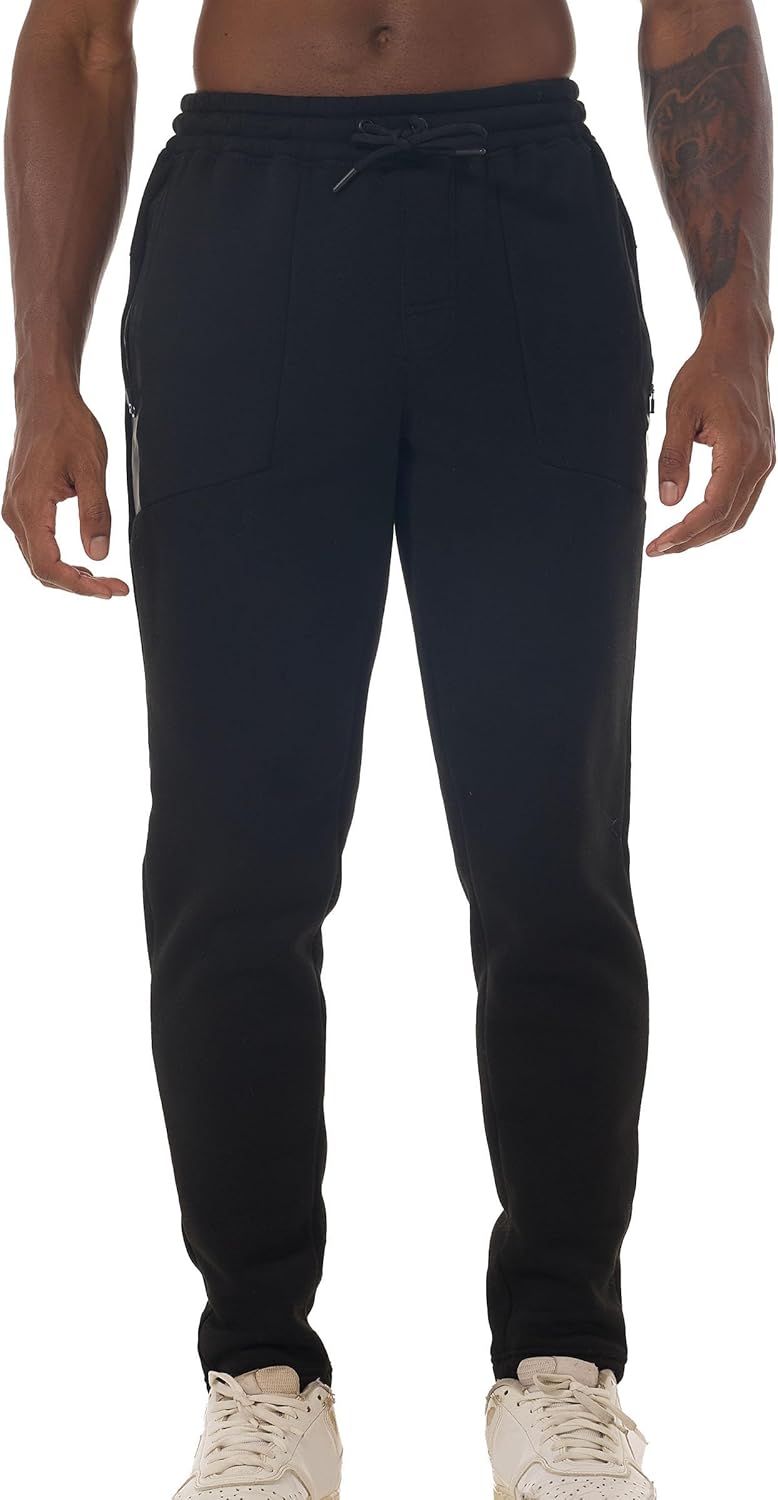 Men's Fleece Joggers with Zipper Pockets Athletic Pants Traning Track Pants Sweatpants for Hiking, Travel