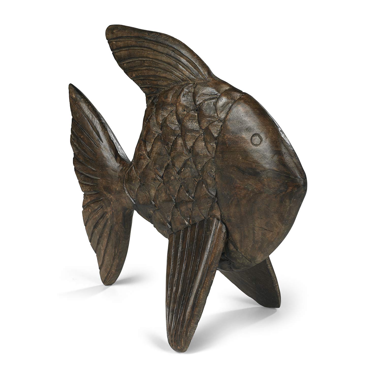 Moritz Fisch 34 cm braun – Mangoholz Skulptur maritim Deko Holzfisch modern | Handgeschnitztes Unikat aus Naturholz, maritimer Blickfang für Wohnzimmer, Bad oder Flur, Geschenk für Meerfreunde