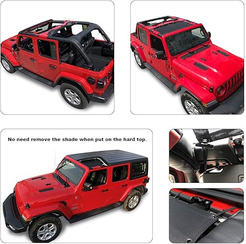 Miniatura 3 de Shadeidea - Parasol para Jeep Wrangler JL Unlimited (2018-2023) de 2 puertas y 4 puertas frontales, pantalla de malla negra para parasol JLU SAHARA