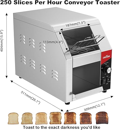 Miniatura 5 de CROSSON Tostadora transportadora comercial con certificación ETL de 7 pulgadas de ancho y 3 pulgadas de altura en apertura, 200 unidades por
