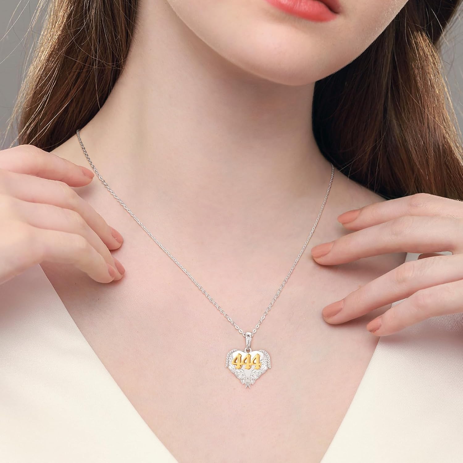 TANGPOET Angel Number Necklace for Women 925 Sterling Silver Heart Angel Wings Pendant Jewelry Gifts for Birthday Mothers Day Christmas with 18" +2" Chain - Image 4