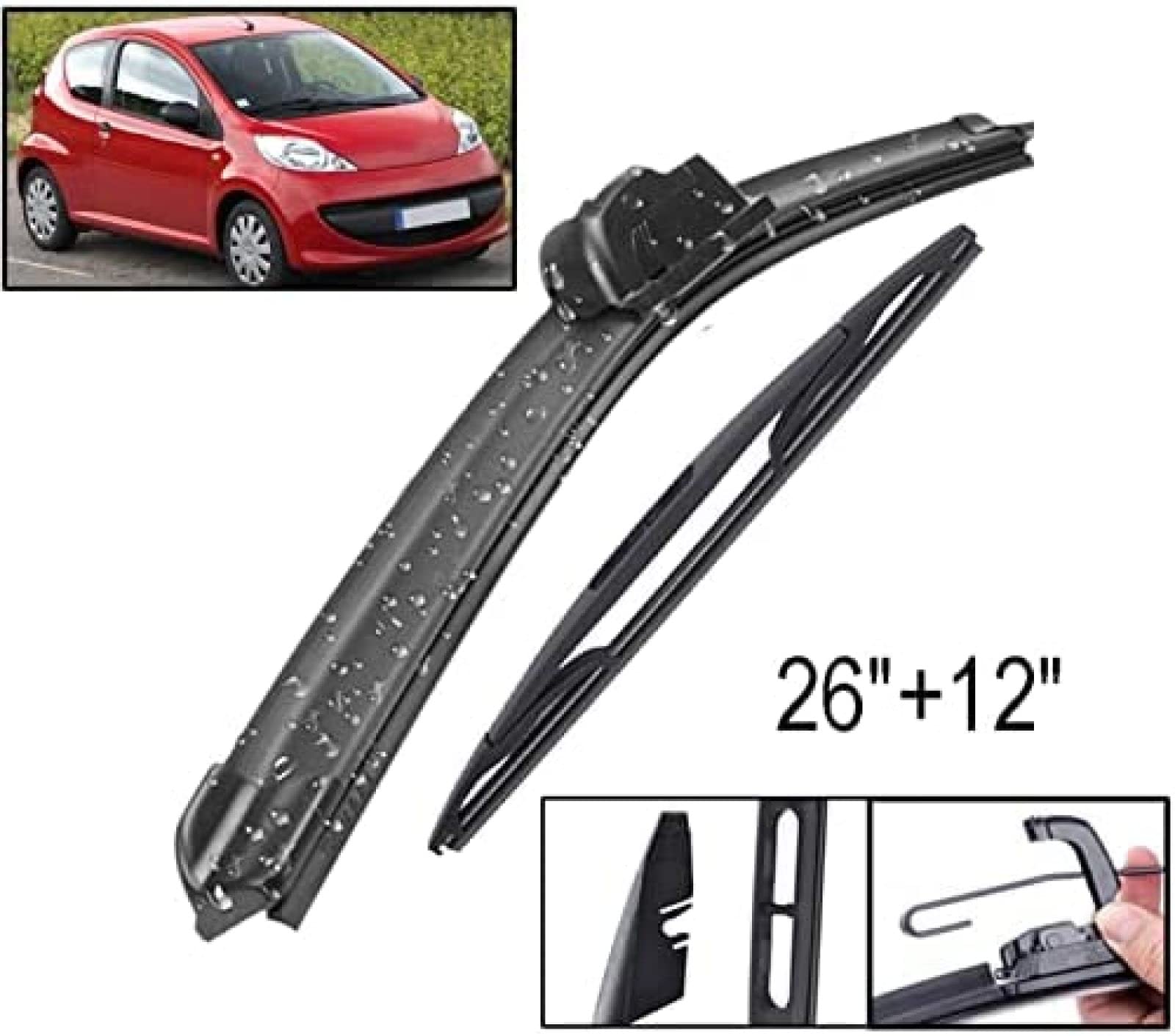 Zestaw wycieraczek przedniej i tylnej wycieraczki, dla Citroen, dla C1 MK1 2005-2008 2009-2014 pióra wycieraczek samochodowych 26 "12"