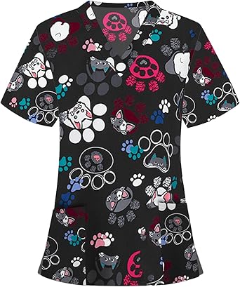 OIOLOYJM Printed Scrub Tops Women V Neck Short Sleeve Plus Size Scrubs for Womens Nursing Uniforms Shirts with Pockets