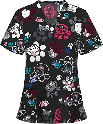 OIOLOYJM Printed Scrub Tops Women V Neck Short Sleeve Plus Size Scrubs for Womens Nursing Uniforms Shirts with Pockets