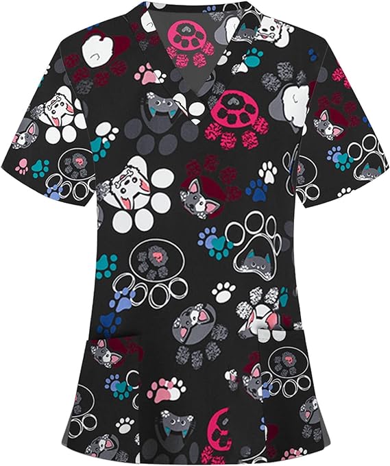 OIOLOYJM Printed Scrub Tops Women V Neck Short Sleeve Plus Size Scrubs for Womens Nursing Uniforms Shirts with Pockets