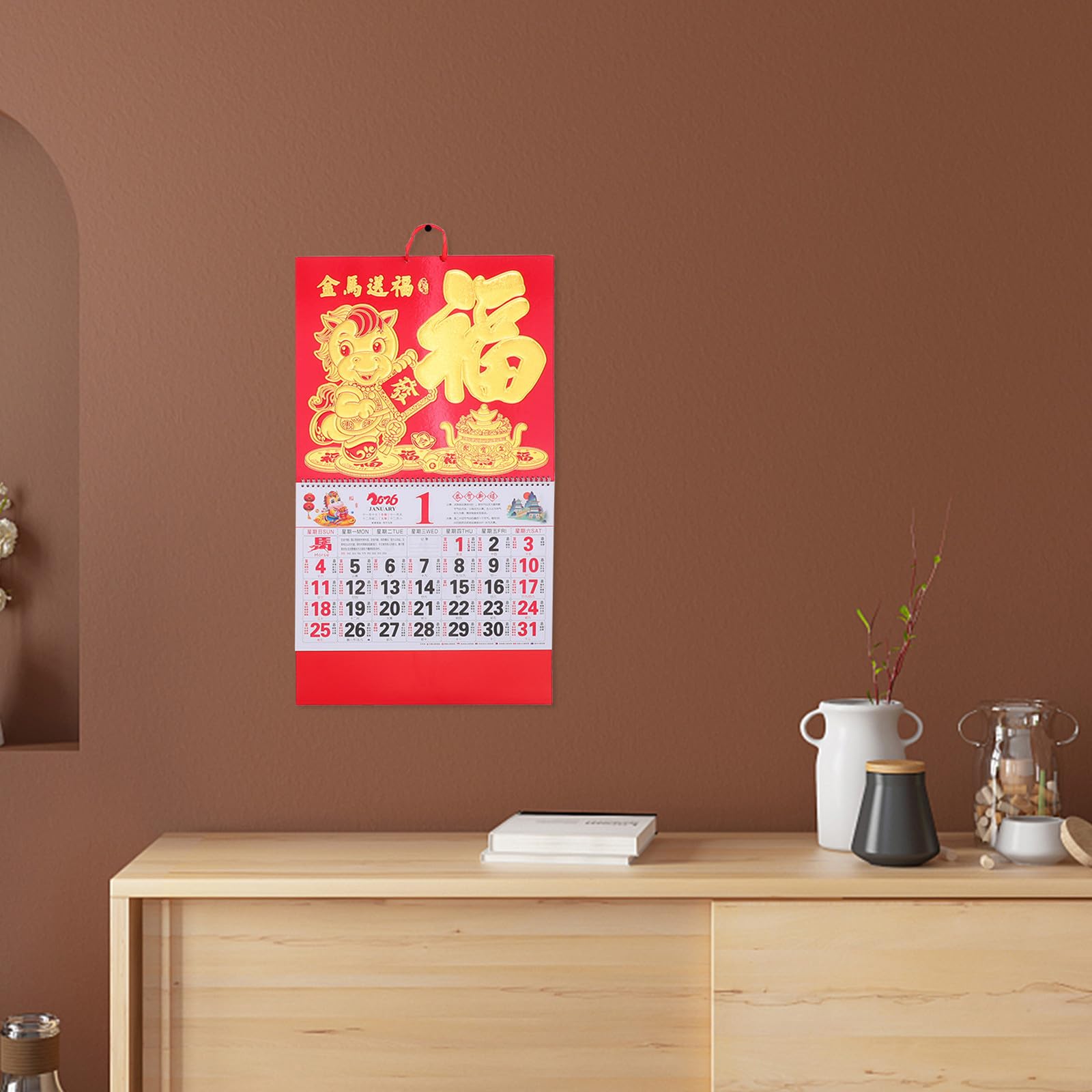 Amosfun 3 Pezzi Calendario da Parete 2026 da Appendere in Carta Tema Anno del Cavallo, Resistente e Date Chiaramente Segnate per Casa e Ufficio
