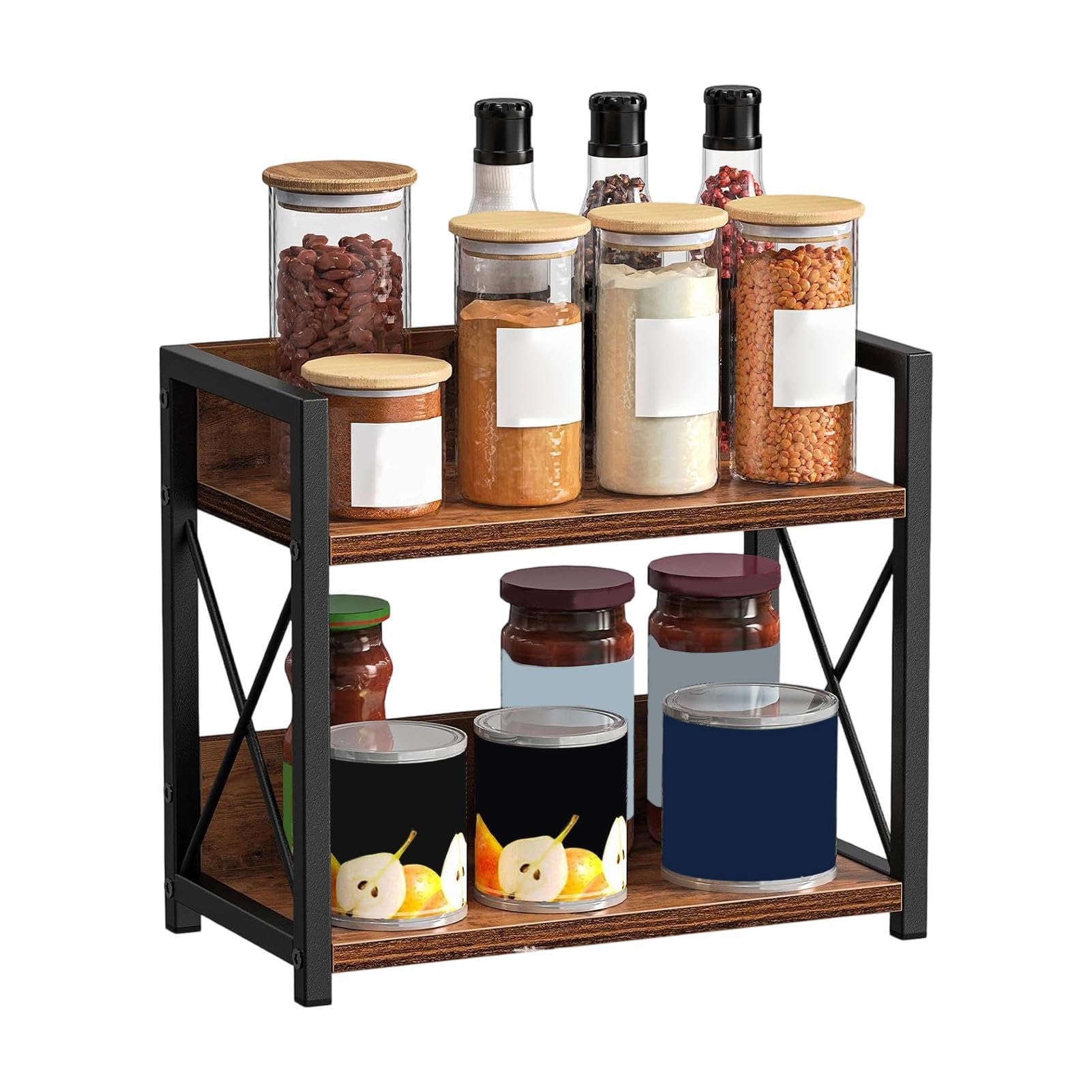 Estante de condimentos, organizador de especias de 2 niveles, estación de condimentos vintage de gran capacidad, estante de almacenamiento de cocina para gabinetes, granjería, restaurante, baño