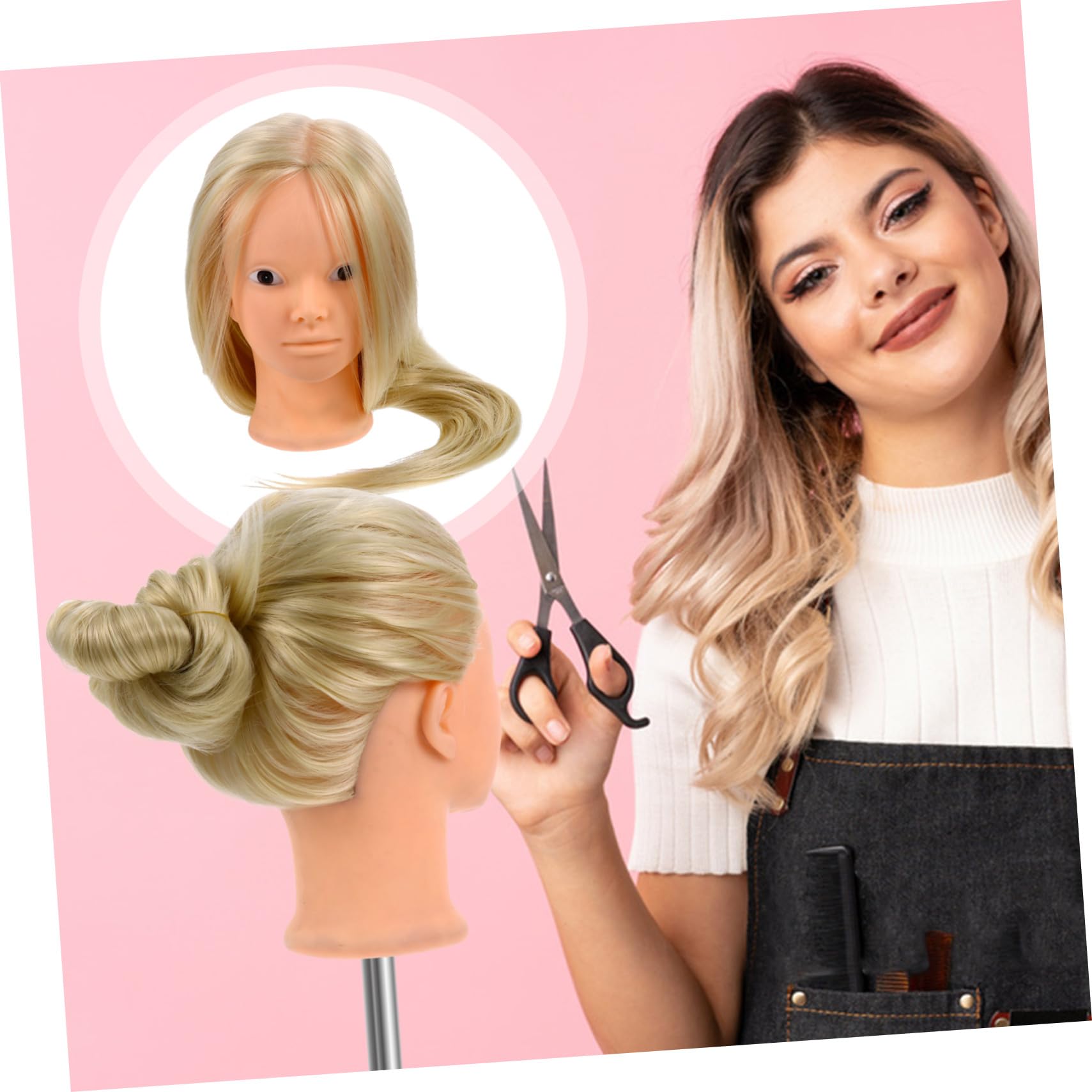 VALICLUD Übungskopf für Haarstyling aus Hochtemperaturbeständigem Seidenmaterial mit Halter zum Üben von Hochzeits und Tanzfrisuren für Friseure und Kosmetikschüler