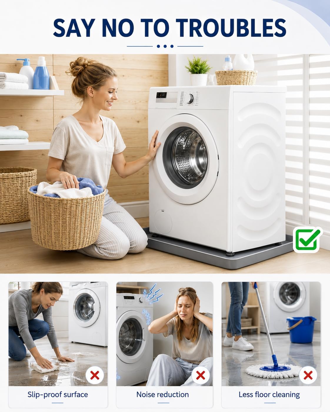 27"x27" Washing Machine Drain Pan Silicone Mat for Under Dryer & Washer | 0.98" Raised Edge, Non-Slip Waterproof, 1.2mm Thick, Anti-Vibration Floor Leak Protector for Laundry Room