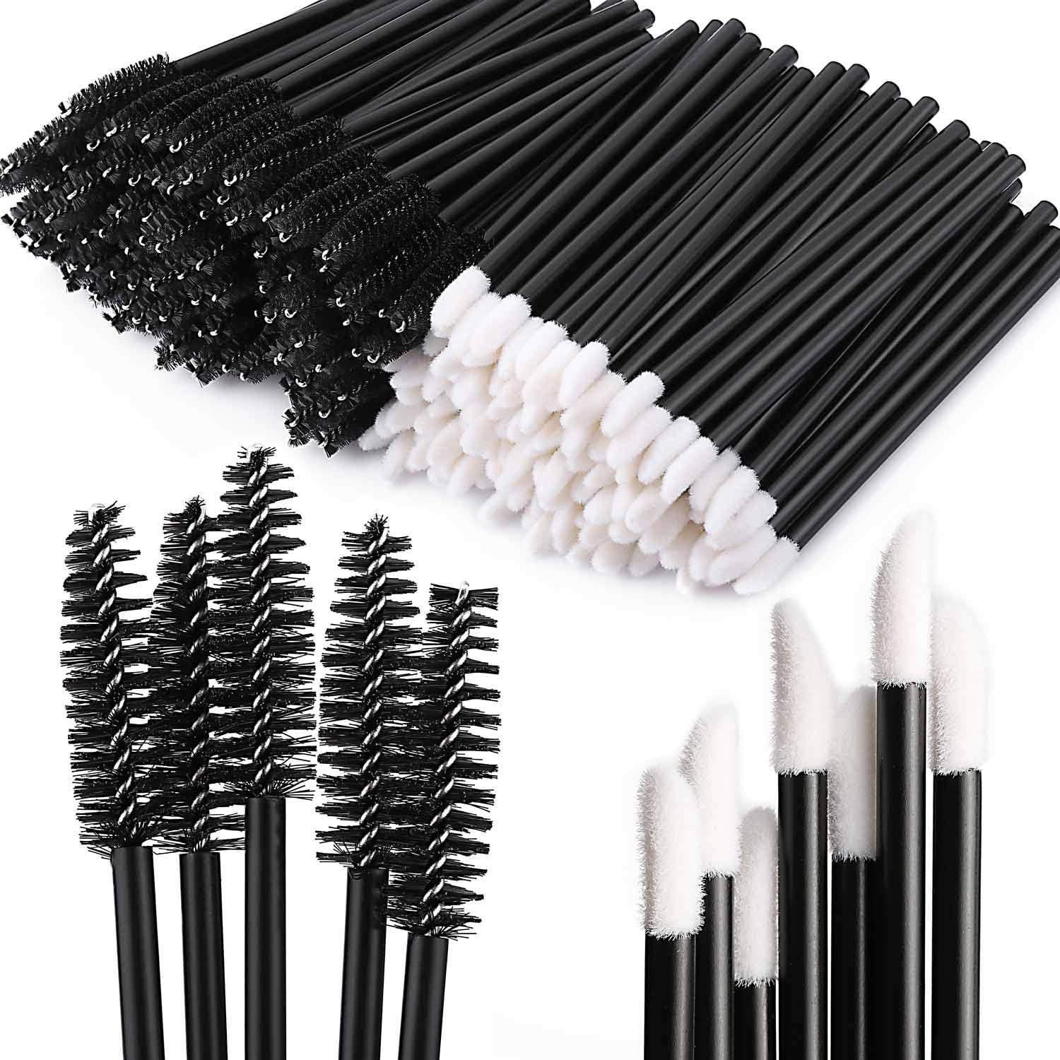 Tbestmax 200 Disposable Mascara Wand Spoolies and Lip Brushes, Lipstick Lipgloss Applicator for Eyebrow Eyelash Extension Makeup Kits Black