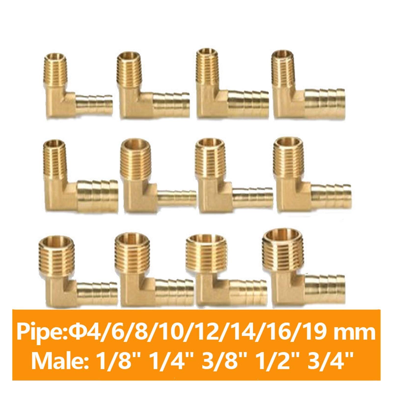 Zkenyao-Brass Connector Brass Hose Barb Fitting Elbow 6mm 8mm 10mm 12mm 16mm to 1/4 1/8 1/2 3/8