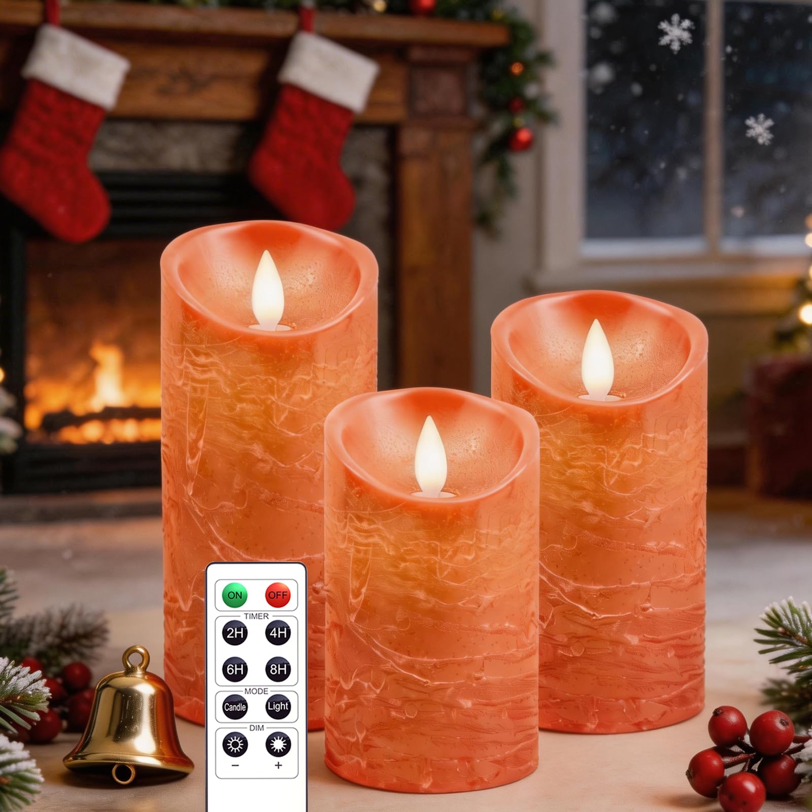 AiiBowy LED Candles Flickering [Set of 3] Real Wax Pillar Flickering Battery Candles, Flameless Candles with Remote Control for Halloween Christmas Wedding Birthday Party Decorations - Orange