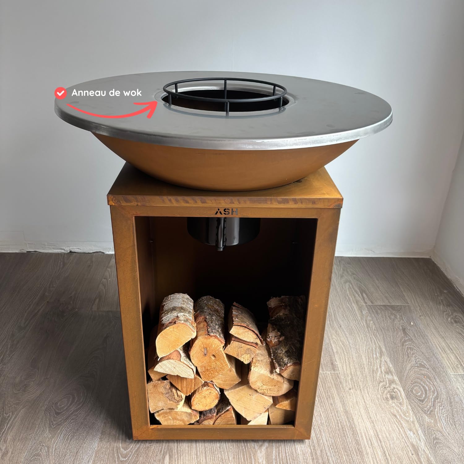 Plancha - BBQ - Barbecue - Acier Corten - Plaque de cuisson - Ø81 cm - Extérieur - Rangement bois - Plancha - Ash Solaris - XXL - Anneau de barbecue - Cheminée de jardin - Barbecue - Aspect luxueux