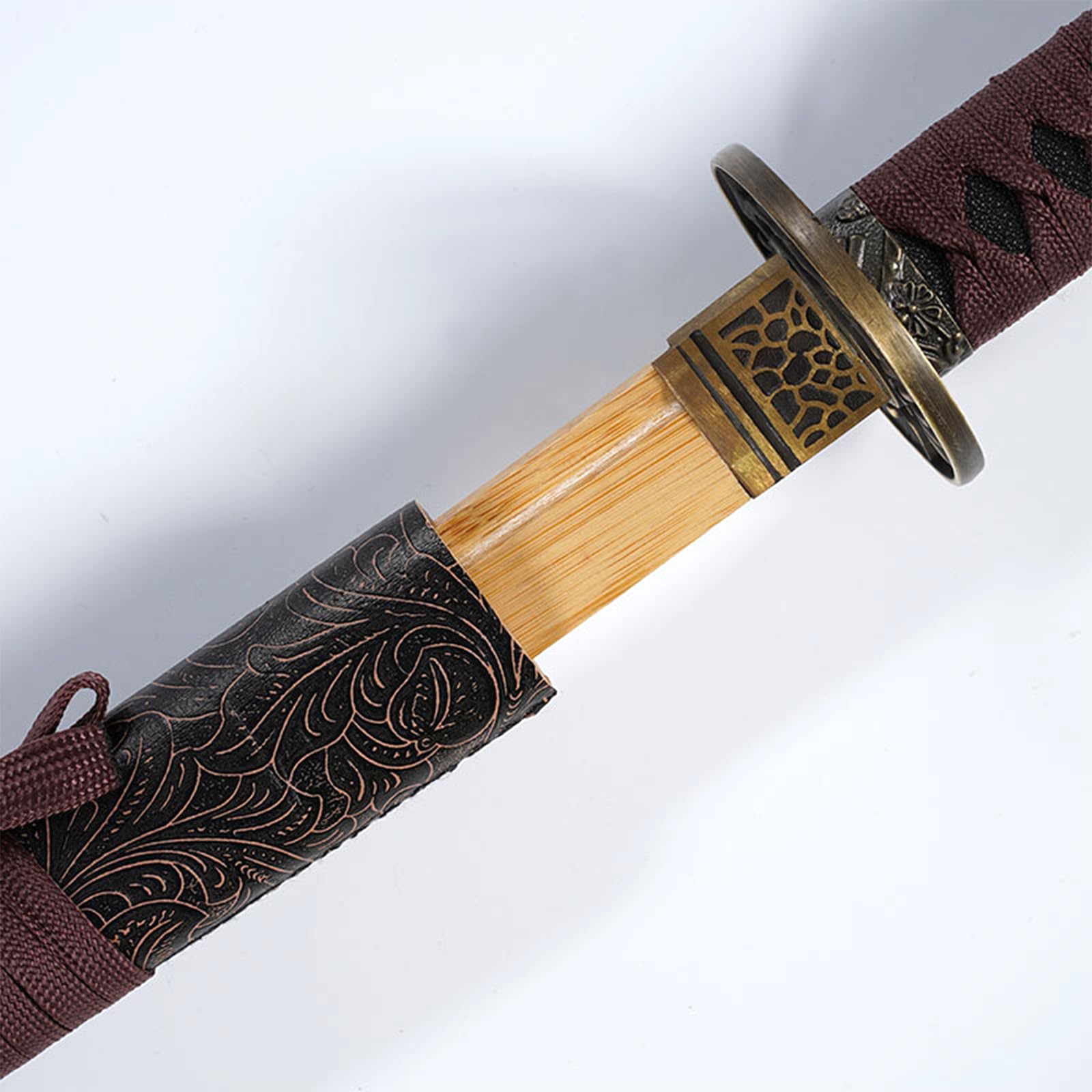 Katana en Bambou Naturel de 103 cm,Bokken Fait Main avec Fourreau en Bois gainé de Cuir,Sabre de samouraï en Bois pour Cadeau,Exposition,entraînement,Cosplay,Accessoires.
