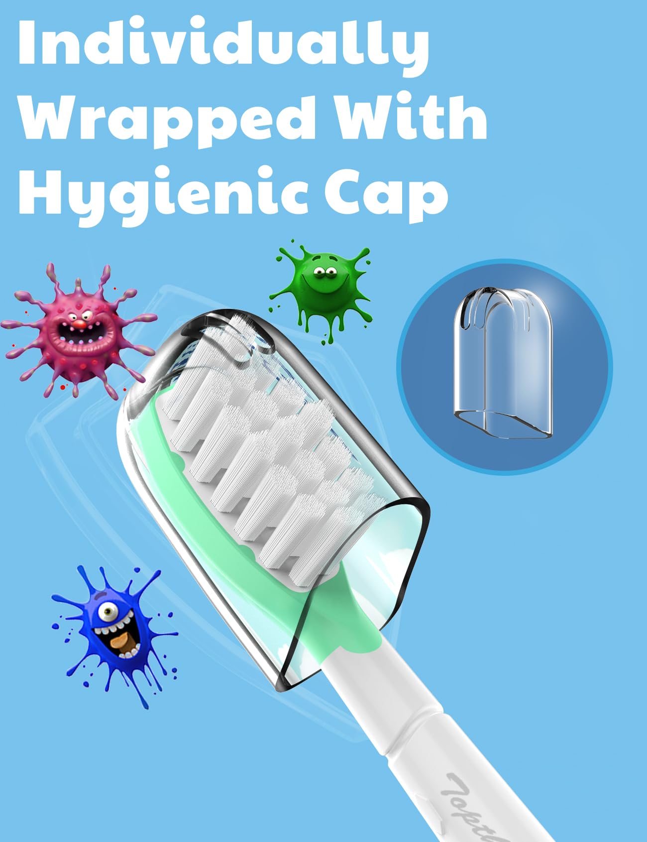 Toptheway Cabezales de repuesto para niños Philips Sonicare: Kids 7+ Cabezales de cepillo de dientes eléctrico sónico estándar, rosa y verde, paquete de 4