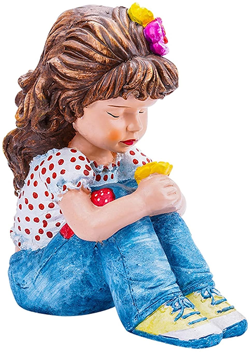 Figurka na zewnątrz patio ozdoba rustykalna siedząca dziewczyna statuetka na balkon ogród ozdoba, 34 cm wysokości