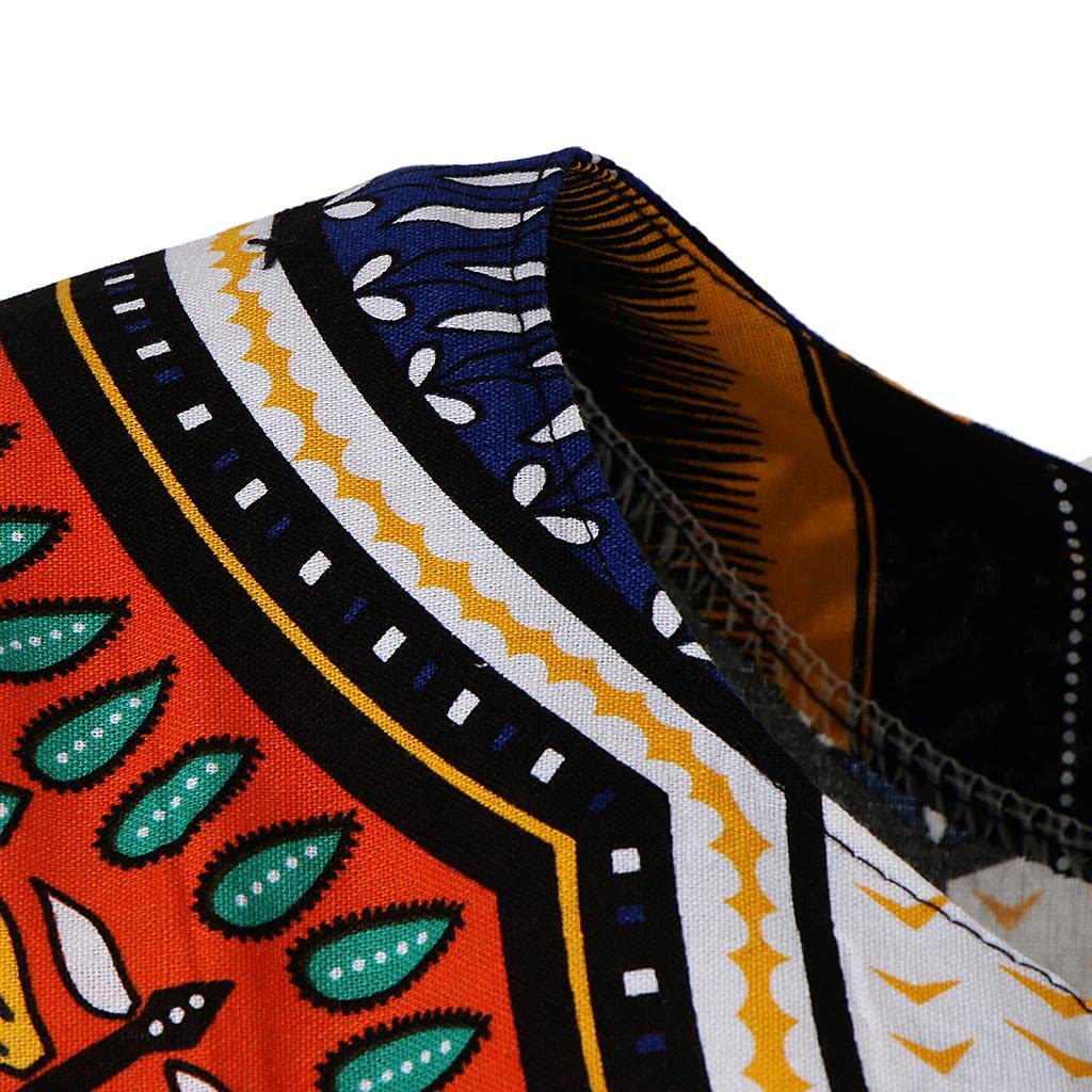 4 Pezzi Abito Camicia Dashiki Maglietta Etnica Gonna Africana Cotone Lino Vestibilità Larga Stampa Floreale Adatto per Uomo Donna Eventi