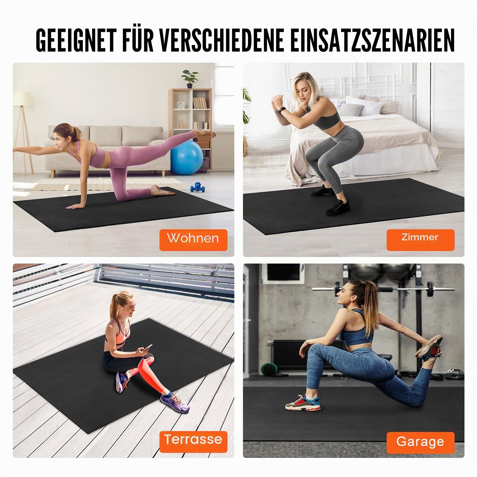 VEVOR Große Trainingsmatte, 3,5 x 1,8 m, 2,4 x 1,8 m, 2,3 x 1,8 m, 2,3 x 1,5 m, 7 mm, extra dick, rutschfest, hochdicht, Premium-Workout-Matte für Damen und Herren, Fitness- und Übungsmatte mit Tasche