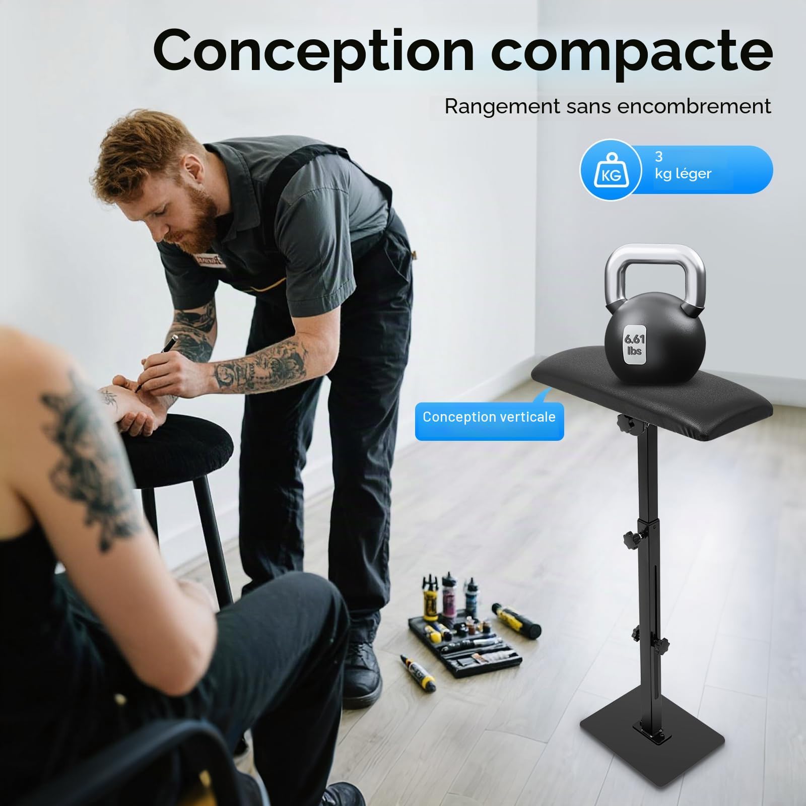 MINRS Accoudoir de Tatouage Professionnel - Repose-Bras Ergonomique à Hauteur Réglable 68-100 cm - Pour Studios, Salons de Beauté