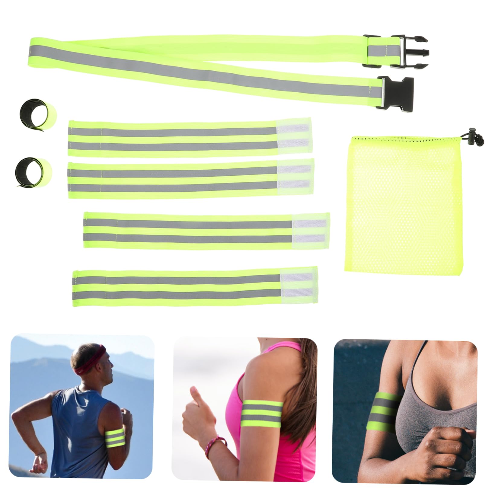 TOYANDONA Juego de Correa Reflectante Bandas Reflectantes cinturón de Correr Banda Reflectante para Caminar Corriendo Pulseras Reflectantes Película Reflectante de Alto Brillo Verde
