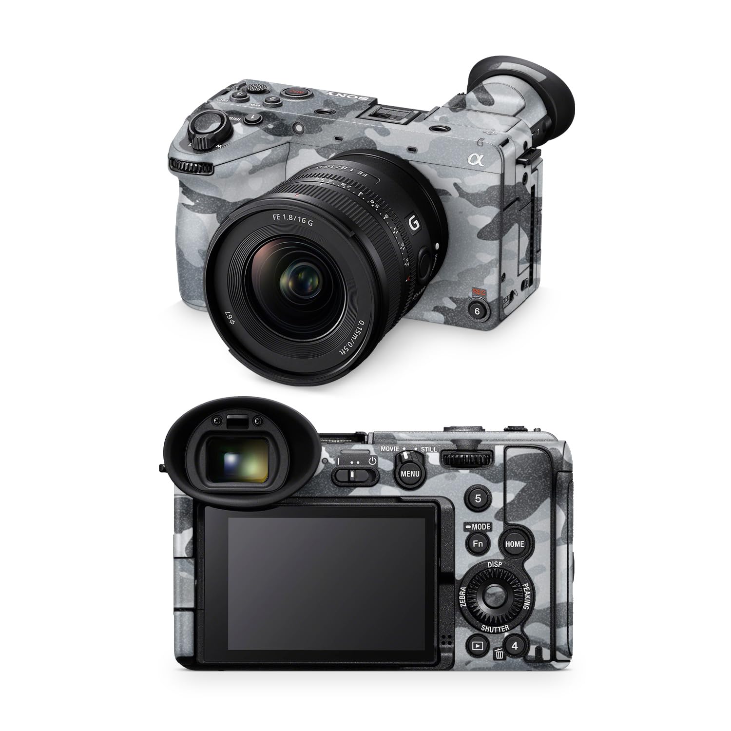 Glossy Glitter Camera Skin Compatible with Sony FX2 Digital Camera (2025) - Gray Camouflage - Premium 3M Vinyl Protective Wrap Decal Cover - Easy to Apply | Crafted in the USA by MightySkins