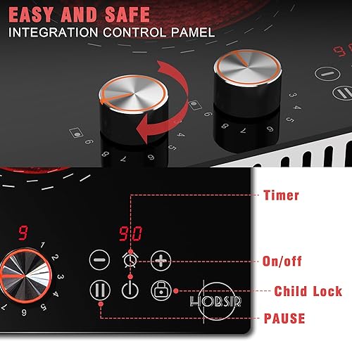 Miniatura 4 de Estufa eléctrica de 2 quemadores enchufable, perilla de 120 V, estufa eléctrica radiante integrada de 12 pulgadas de 110 V, estufa eléctrica de