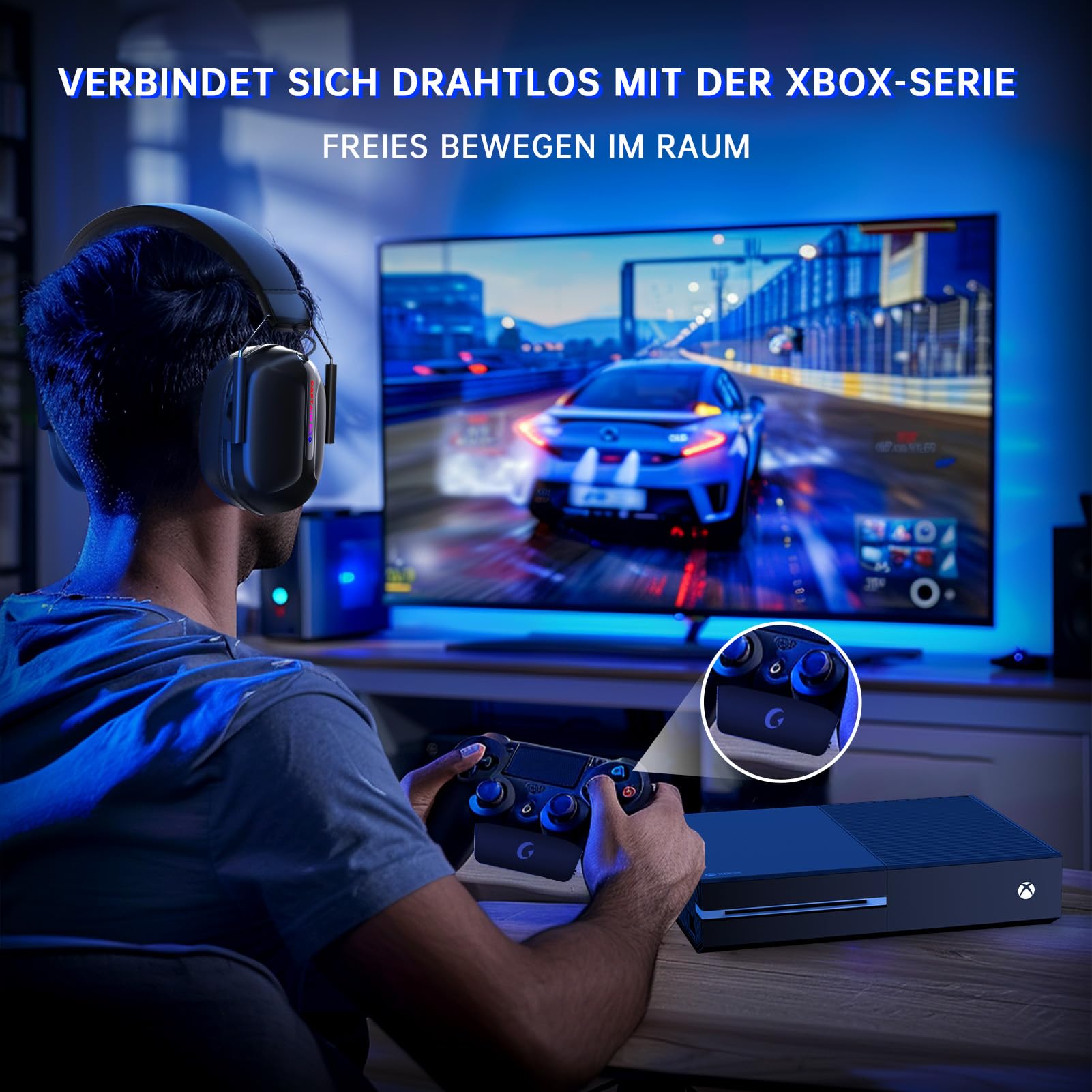 Gvyugke Cuffie wireless da 2,4 GHz per Xbox Series X|S, cuffie wireless per Xbox One, PC, PS5, Switch, Microphone Removable Noise Canceling Microphone, 3D Surround, durata della batteria, RGB Light