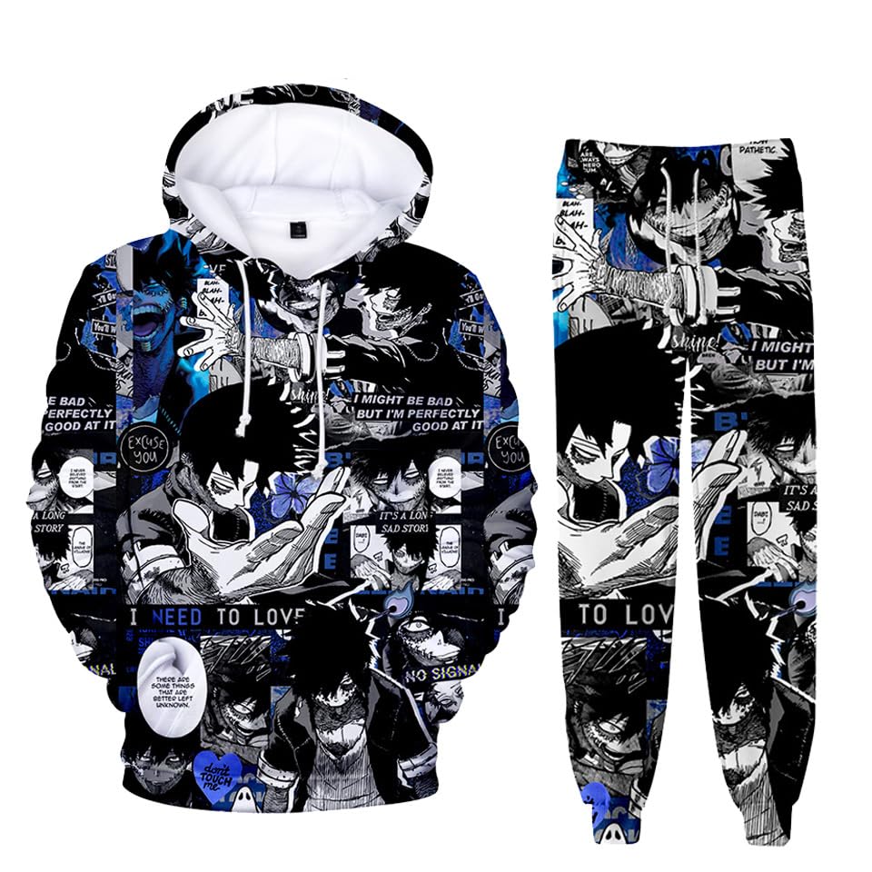 MHA Midoriya Izuku Tracksuit Set Anime 3D Printed Hooded Sweatshirt and Sweatpants 2 Piece Set