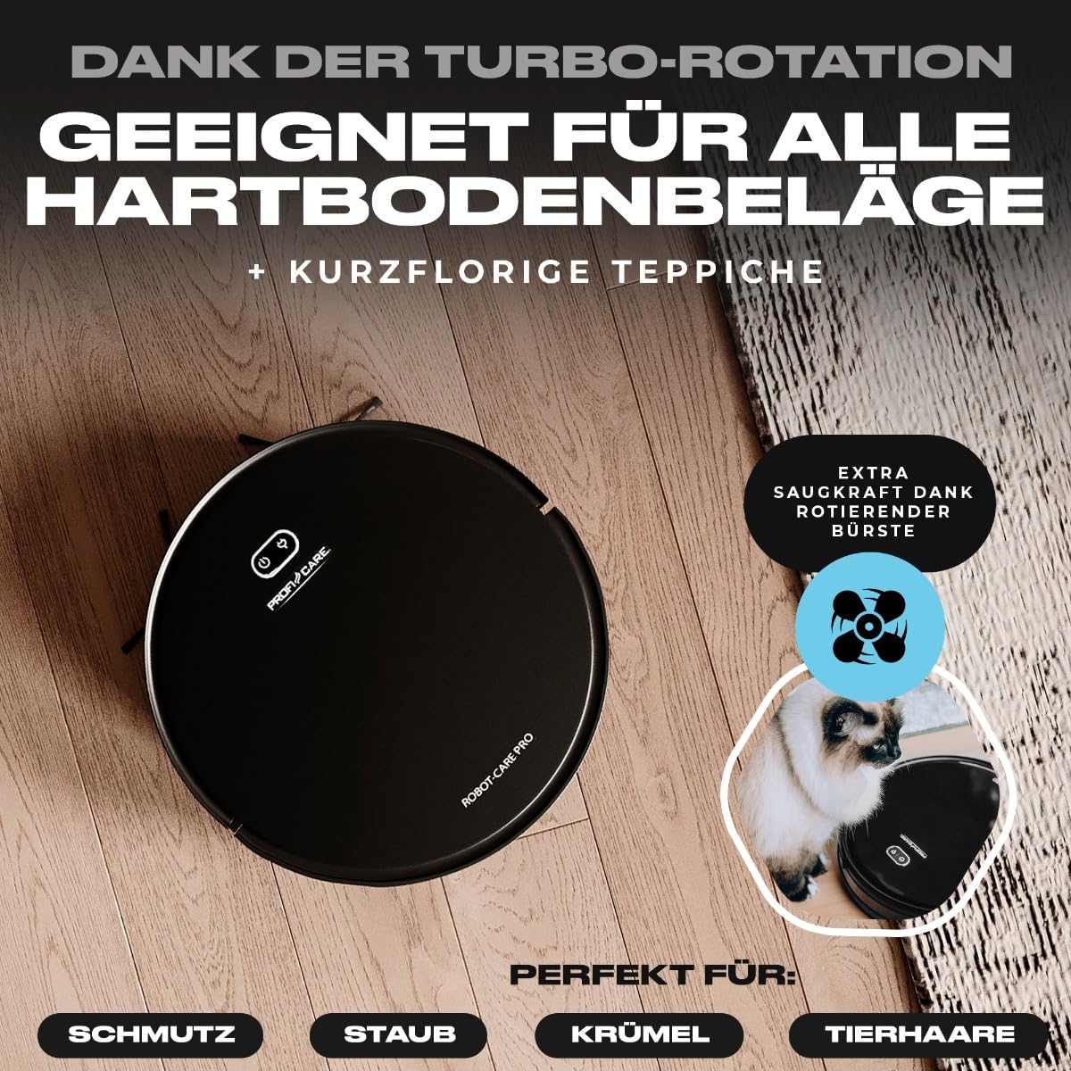 PROFI CARE Robot odkurzający podłączony do WiFi z funkcją wycierania czarny PC-BSR3108-czarny
