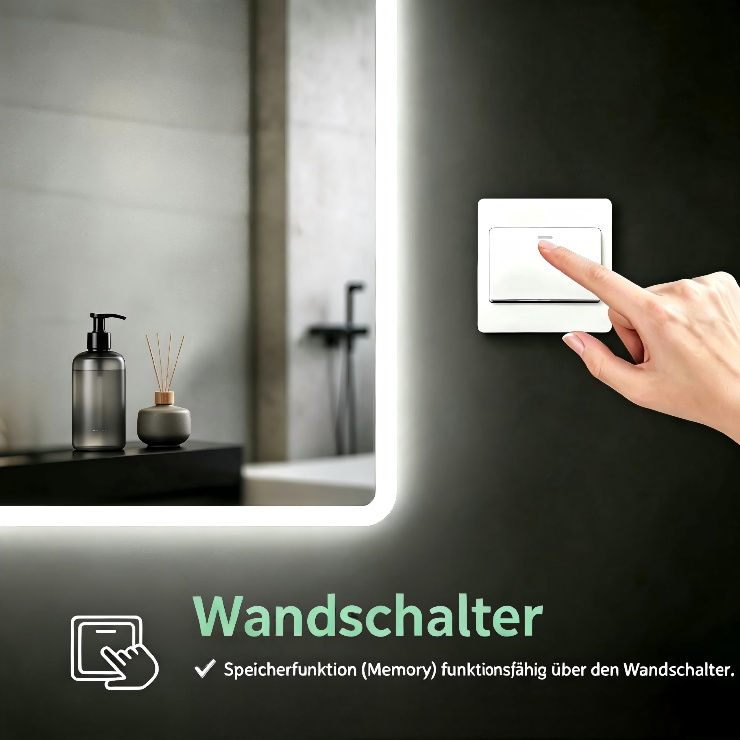 MIQU Badspiegel LED 80 x 60 cm Badezimmerspiegel mit Beleuchtung Groß Spiegel mit Licht Touch dimmbar Rechteckig Wandspiegel mit Bluetooth + Steckdose +Beschlagfrei + 3 Lichtfarben