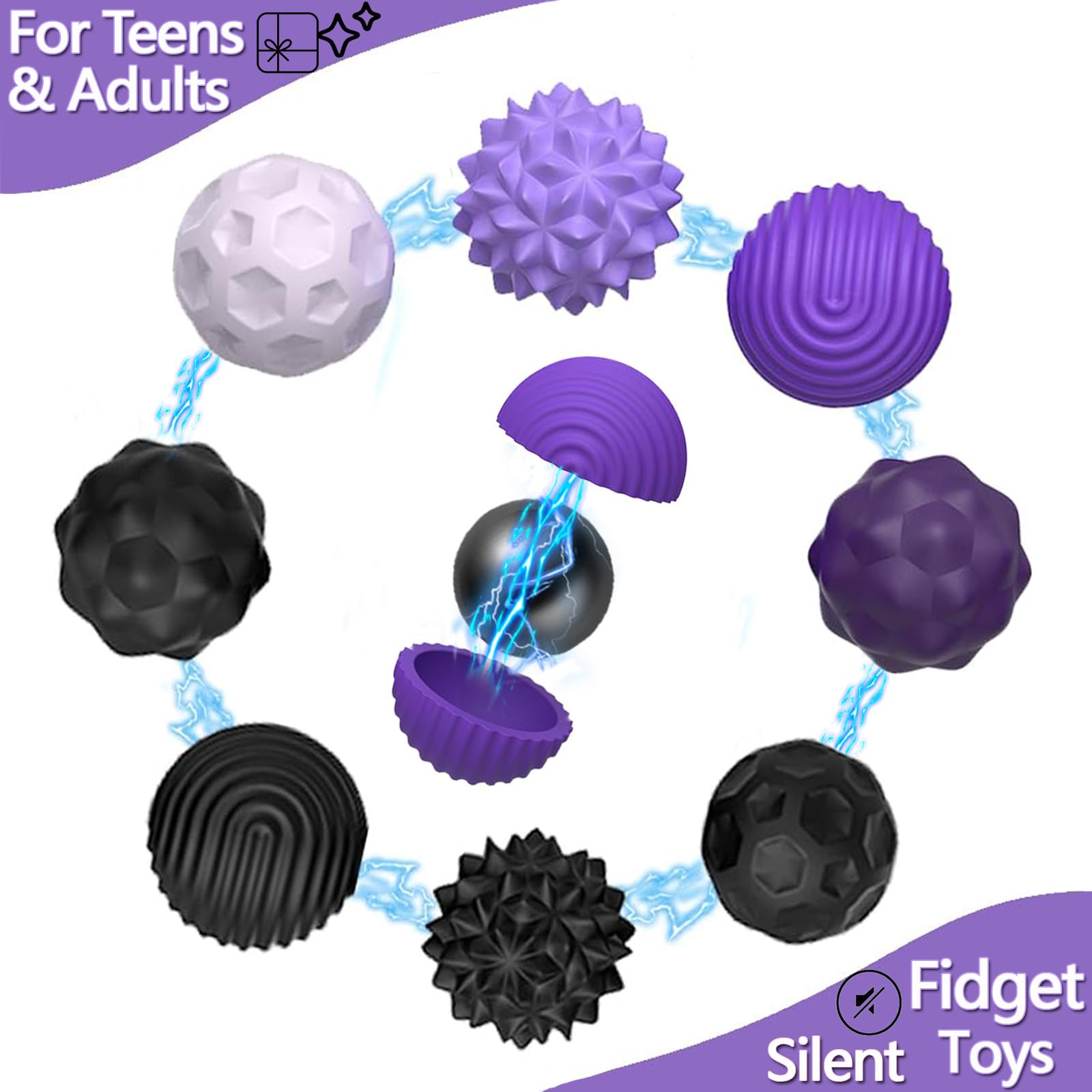 Afufu Magnetic Balls Fidget Toys for Adults & Teens, Anti-Stress Sensory Toys, Silent Textured Silicone Sensory Balls - Image 4
