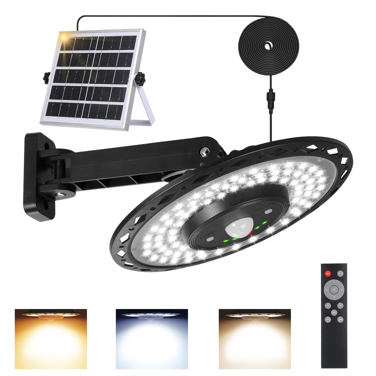 Lixada Solar Pendant Light 180LEDs Solar Powered Pendants Lamp Wall Garage Light Motion Sensor Shed Lights Outdoor IP65 Waterproof Hanging Lights with Remote for Barn Farm Garden Yard Patio
