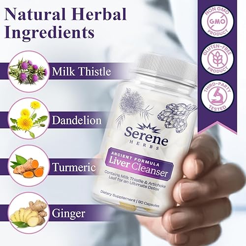 Miniatura 5 de Serene Herbs Fórmula de desintoxicación y reparación de limpieza del hígado, apoyo hepático Pure Health con cardo mariano, alcachofa y raíz de