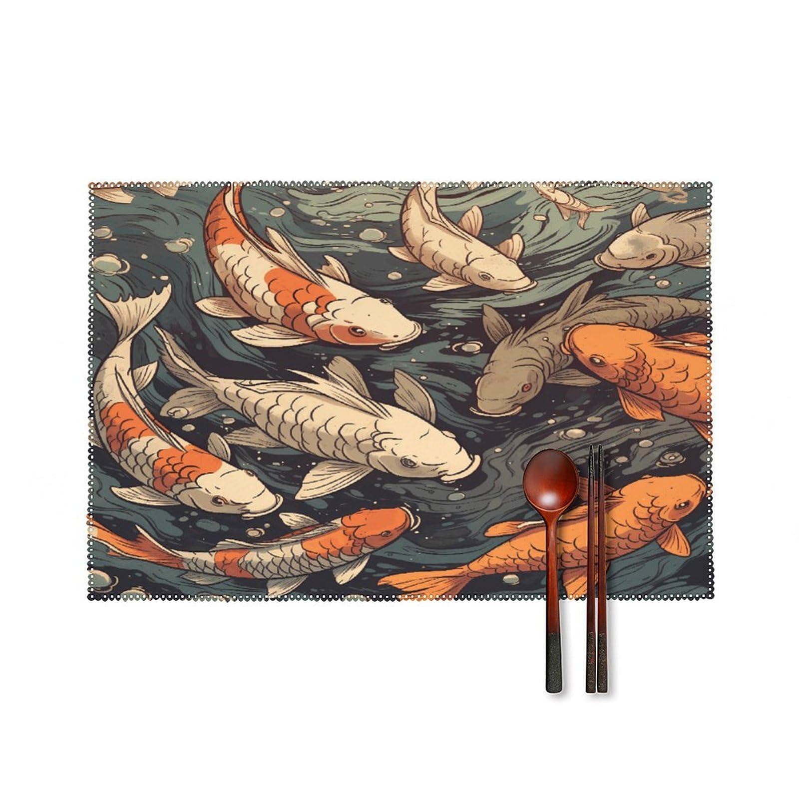 Fodpand Style Fish Swimming In Water Placemats Set Of 4 Place Mats Table Mats
