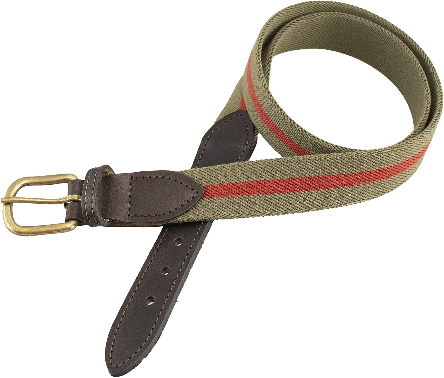 Thomas Bates Stanford Elastic Stretch Fabric Leather Tab Belt with Antique Finish Brass Buckle