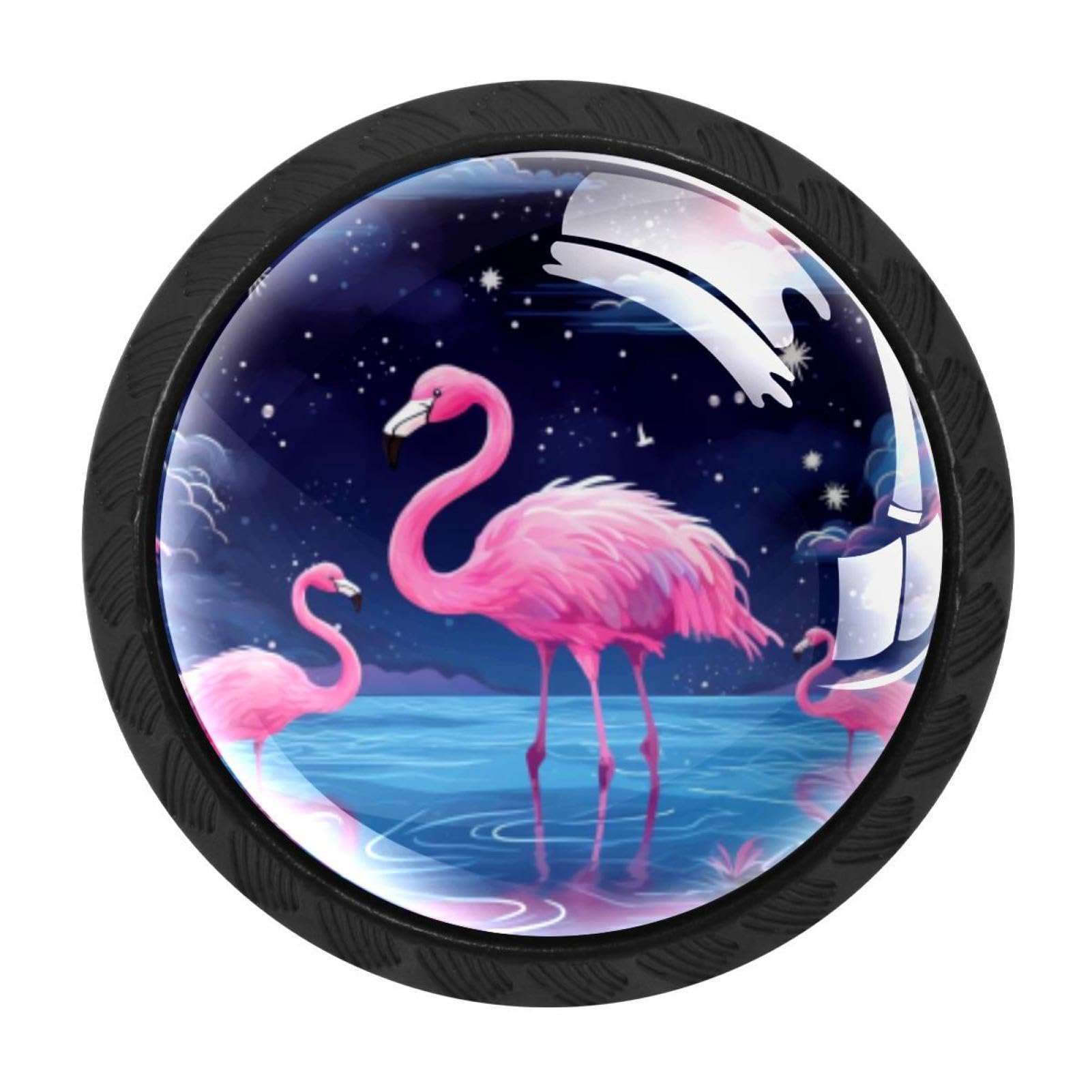 Chenzzzz Multicolored 05 4 Pack Starry Flamingos Dresser Drawer Cabinet Knobs Black Round Drawer Knob Pull Handle With Screws For Kitchen Wardrobe Cupboard Furniture Decor
