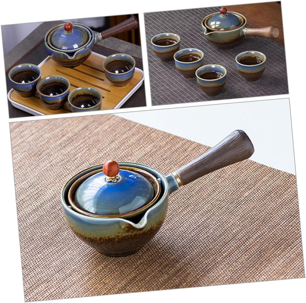 Portable Chinese Tea Set with Ceramic Teapot and Cups Military Green Travel Tea Brewing Kit with Tray 1 Teapot and 4 Cups for Outdoor and Business Use