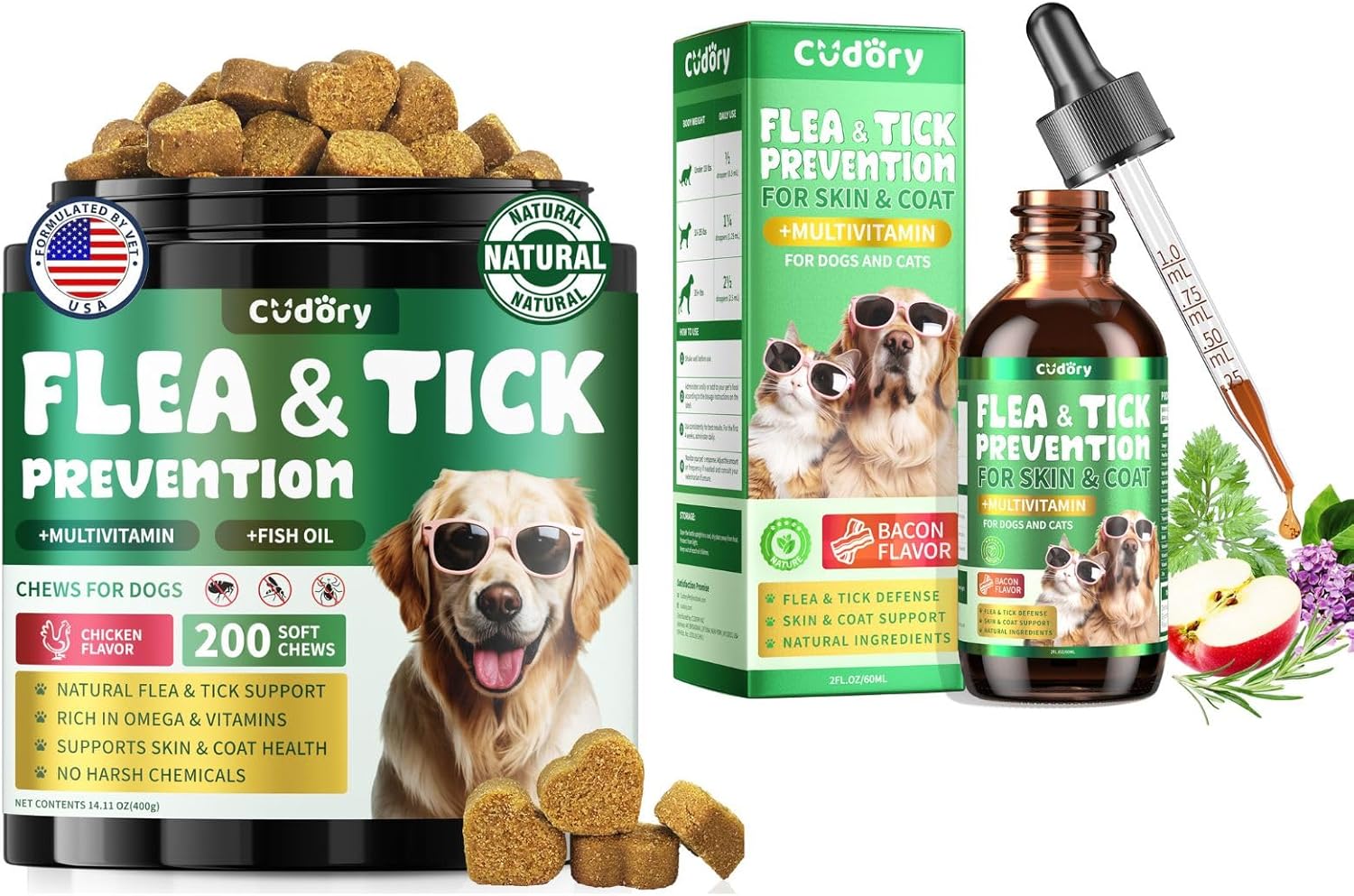 Flea and Tick Prevention for Dogs & Oral Flea & Tick Prevention for Dogs and Cats, with Multivitamin for Pets - Supports Healthy Skin & Coat