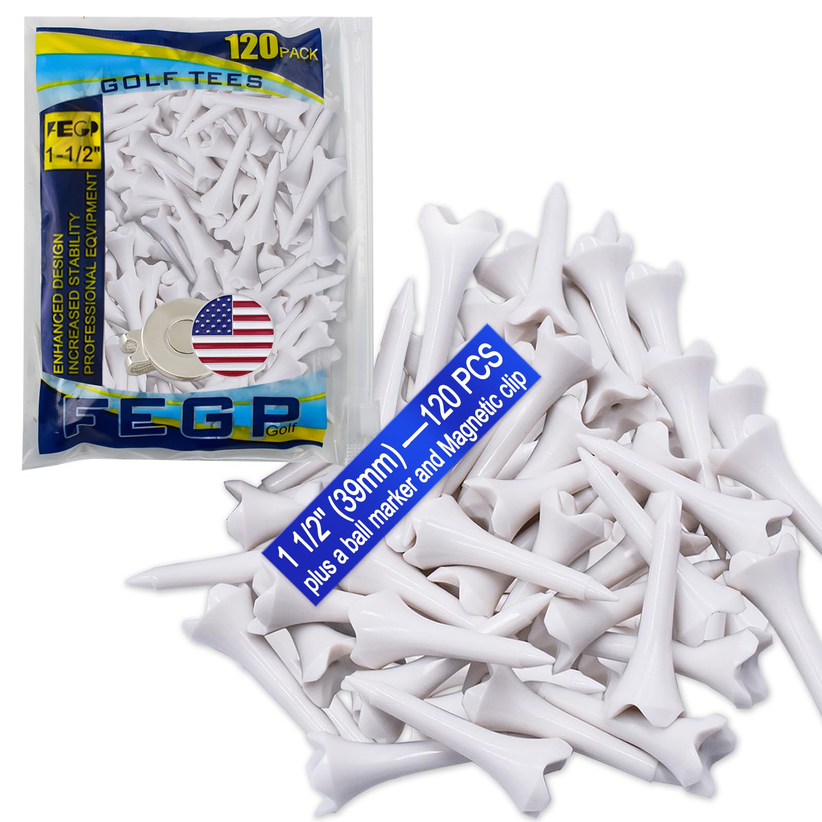 Photo 1 of 1 1/2'' Plastic Golf Tees – Short Tees for Irons, Par Threes, Hybrids, and Driving Range - Pack of 120 Bulk 4 Prongs Plastic Golf Tees Performance Series Low Resistance Golf Tee White