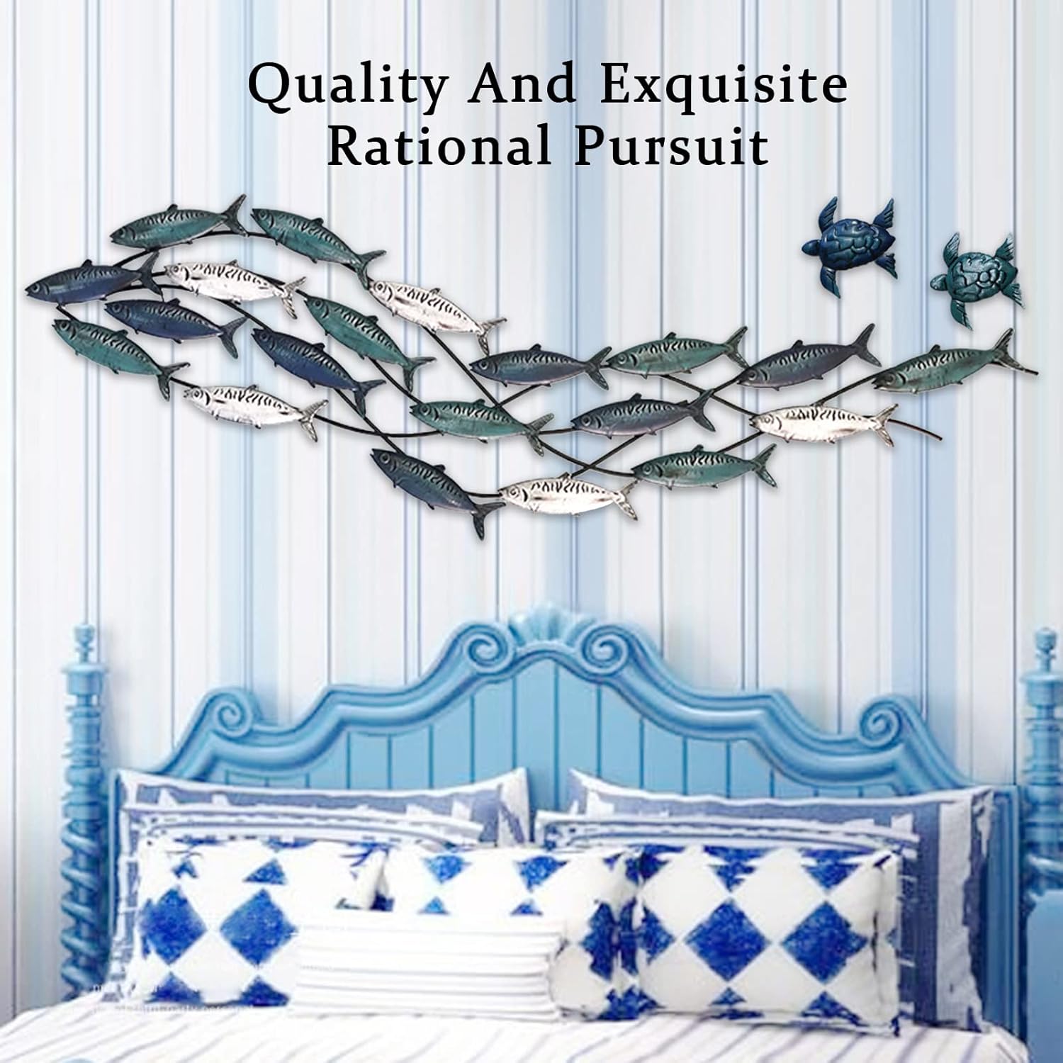 LHZZWTF Coastal Metal Fish Wall Decor,Modern Marine Metal Wall Art Sculpture Decor is perfect for a coastal/nautical/beach or ocean themed holiday home/bedroom/living room. （ Send two metal turtles）