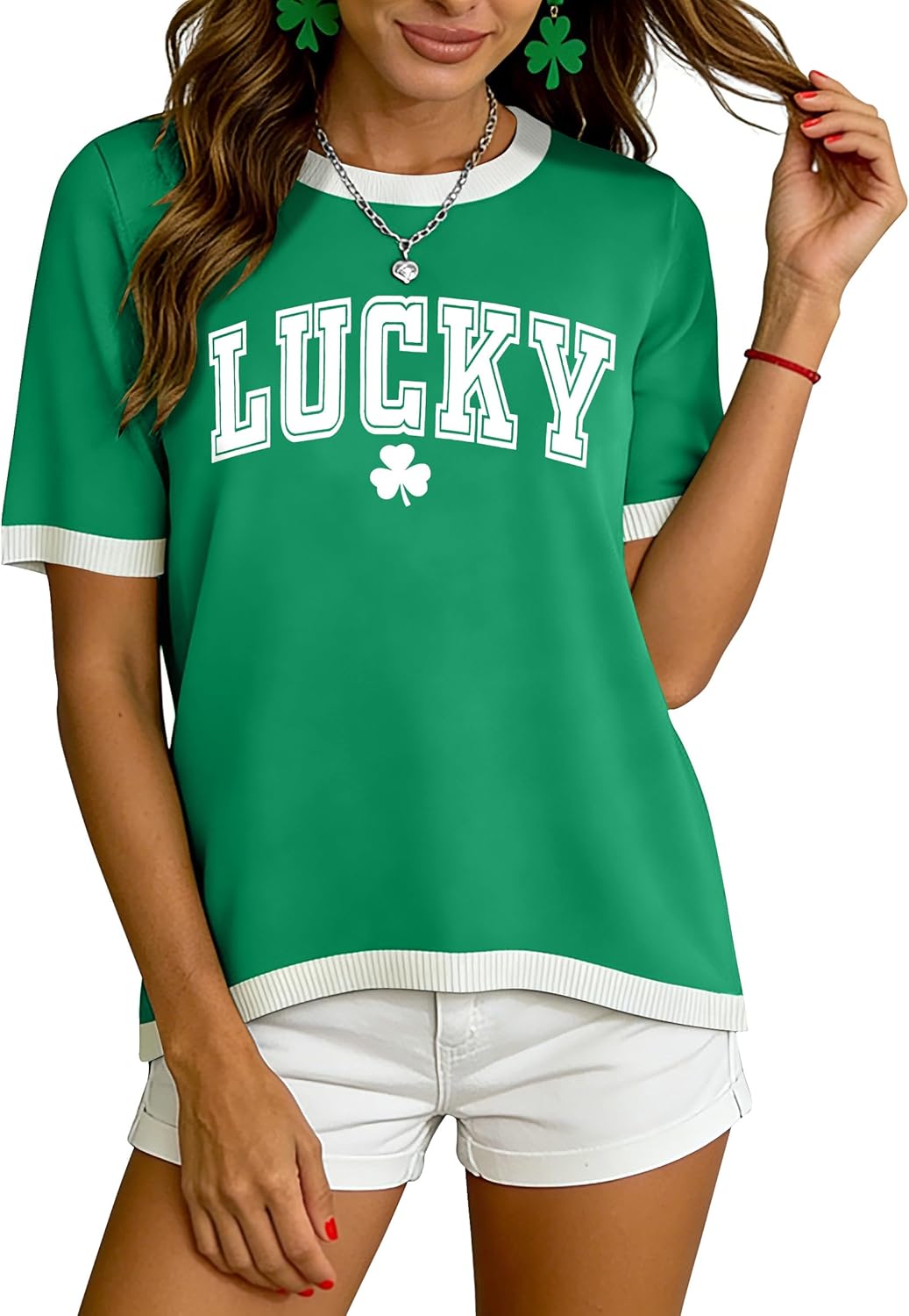 PICKID St Patricks Day Shirts for Women: Lucky Irish Shamrock Graphic T Shirt St Paddys Day Tee Tops