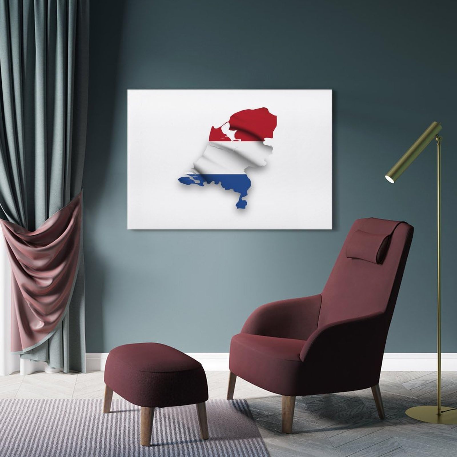 BPQN Poster de la carte de l'Europe des Pays-Bas - Tableau décoratif sur toile - 60 x 90 cm