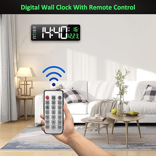 Miniatura 7 de Reloj de pared digital grande, reloj de pared digital de 16 pulgadas con hora, fecha, temperatura, semana, temporizador, 1224 horas, atenuación