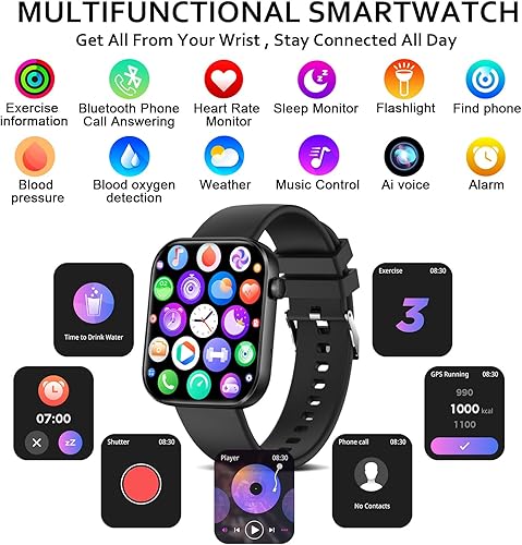 Miniatura 6 de Reloj inteligente (respuestahacer llamada), 2023 más nuevo reloj inteligente de 1.96 pulgadas para hombres y mujeres IP68 impermeable, reloj